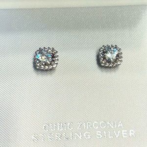 PRIMROSE sterling silver Cubic Zirconia halo stud earrings